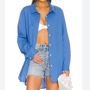 SNDYS. Everyday pool cover up Blue Women's Button-Up long crinkled Shirt